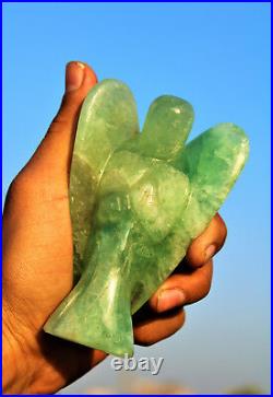 100MM Angel Natural Green Fluorite Gemstone Healing Wing handcraft Figurine