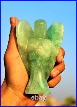 100MM Angel Natural Green Fluorite Gemstone Healing Wing handcraft Figurine