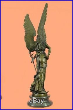100% Bronze Angel Statue with Large Wings and Armor Decorative 3ft total height