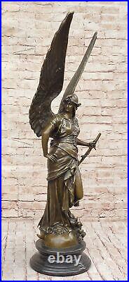 100% Bronze Angel Statue with Large Wings and Armor (approx. 3ft total height)