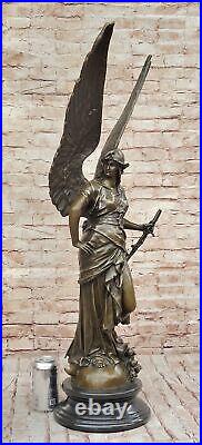 100% Bronze Angel Statue with Large Wings and Armor (approx. 3ft total height)