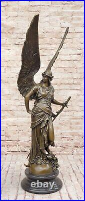 100% Bronze Angel Statue with Large Wings and Armor (approx. 3ft total height)