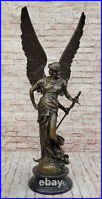 100% Bronze Angel Statue with Large Wings and Armor (approx. 3ft total height)