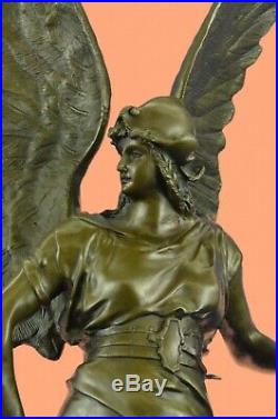100% Bronze Angel Statue with Large Wings and Armor (approx. 3ft total height)
