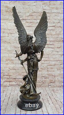 100% Bronze Angel Statue with Large Wings and Armor (approx. 3ft total height)