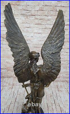 100% Bronze Angel Statue with Large Wings and Armor (approx. 3ft total height)