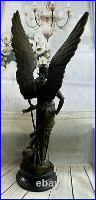 100% Bronze Angel Statue with Large Wings and Armor approx. 3ft total height NR
