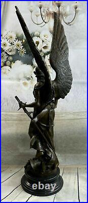 100% Bronze Angel Statue with Large Wings and Armor approx. 3ft total height NR