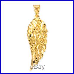 10k Gold Diamond Cut Angel Wing Pendant Size L Large
