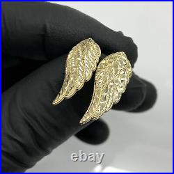 10k Gold Diamond Cut Style Large Angel Wing Design Stud Earrings Men's Ladies