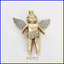 10k Gold Diamond Guardian Angel Wings Cherub Charm Pendant Large