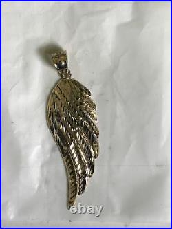 10k Solid Gold Large Angel Wing Pendant 2.1 In. Real Gold