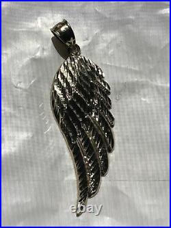 10k Solid Gold Large Angel Wing Pendant 2.1 In. Real Gold