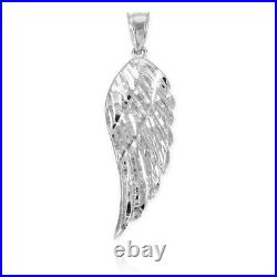 10k Solid White Gold Large Angel Wing Pendant Necklace