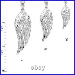 10k Solid White Gold Large Angel Wing Pendant Necklace