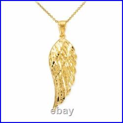 10k Solid Yellow Gold Large Angel Wing Pendant Necklace