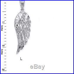 10k White Gold Diamond Cut Angel Wing Pendant Size L Large