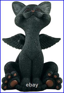 12 Large Bereavement Memorial Black Cat Angel Garden Statue with Angel Wings