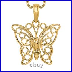 14K Yellow Gold Butterfly Wings Large Necklace Charm Pendant