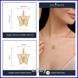 14K Yellow Gold Butterfly Wings Large Necklace Charm Pendant