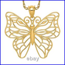 14K Yellow Gold Large Butterfly Wings Necklace Charm Pendant