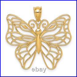 14K Yellow Gold Large Butterfly Wings Necklace Charm Pendant