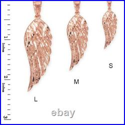 14k Solid Rose Gold Large Angel Wing Pendant Necklace