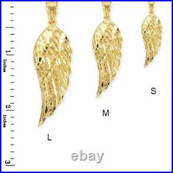 14k Solid Yellow Gold Large Angel Wing Pendant Necklace
