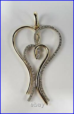 14k Two Tone Yellow White Gold Large Heart Angel Wings Love Charm Pendant