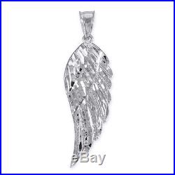 14k White Gold Diamond Cut Angel Wing Pendant Size L Large