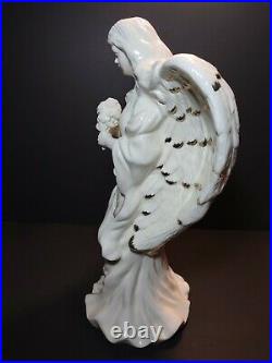 16Vintage White Porcelain Ceramic Angel Statue Figurine 18kt gold Wing Tips