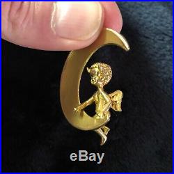 18k Gold Vintage Charm 18 Grams! Large Moon With Angel Wings Horns One Of A Kind