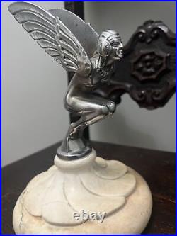 1930's Large Winged Women Angel Hood Ornament Mascot Egyptian Ailes