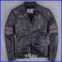 2016 Jacket Men Male Genuine Leather Skin Motorcycle Skull Angel Wings