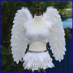 2021 Women White Angel Costume Feather Angel Wings + Bra + Skirt Full Costume