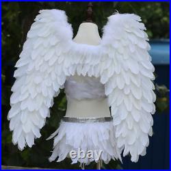 2021 Women White Angel Costume Feather Angel Wings + Bra + Skirt Full Costume