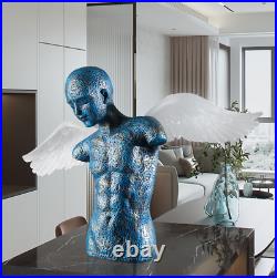 21 inch Angel Wings Nordic Figurine Statute Home Office Decor Blue Resin Figure