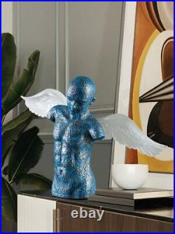21 inch Angel Wings Nordic Figurine Statute Home Office Decor Blue Resin Figure