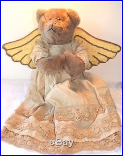 22 Large Chirstmas Angel Bear, primitive look wooden wings, golden dress artist