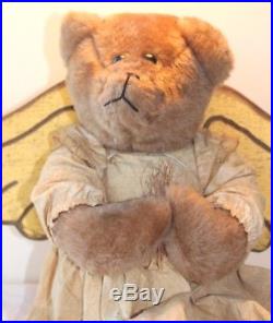 22 Large Chirstmas Angel Bear, primitive look wooden wings, golden dress artist