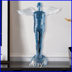 23 inch Angel Wings Nordic Figurine Statute Home Office Decor Blue Resin Figure