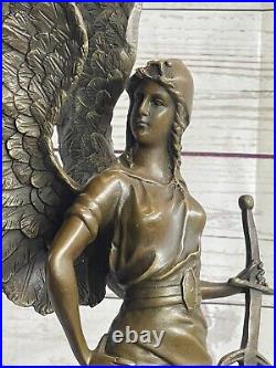 25 Inches Large Winged Victory Angel Leader Warrior Pure Bronze Copper Art