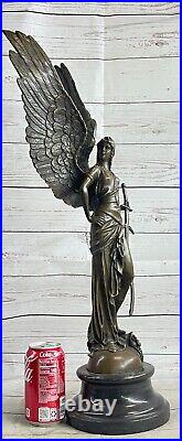 25 Inches Large Winged Victory Angel Leader Warrior Pure Bronze Copper Figurine