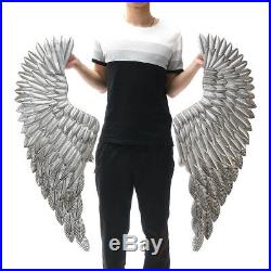 2X Large Antique Silver Angel Wing Chic Wall Mounted Hanging Art Home Decor