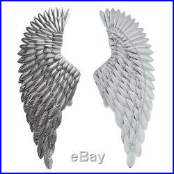 2X Large Antique Silver Angel Wing Chic Wall Mounted Hanging Art Home Decor