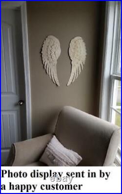 2-Ft Textured Angel Wings Metalwork Wall Hangings Detailed Beige Color 2-PC Set