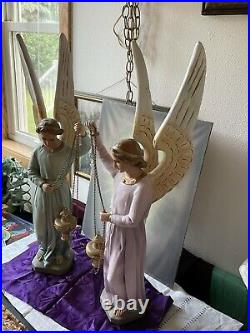 2 Large Antique Angels w Wings Statues From Church Convent Heavy Plaster 27.5H