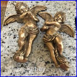 2 Large Golden Cherubs, Angel Figures 17 Tall, Very Elegant