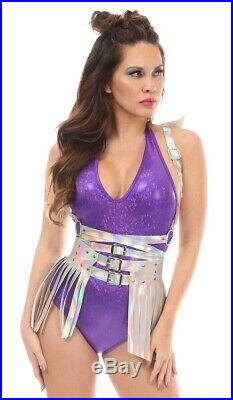 2 Piece Silver Holo Angel Wings Body Harness Corset Costume Rave Festival Dom