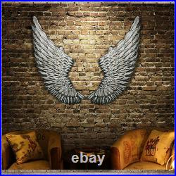40'' Large Angel Wings Wall Mounted Hanging Antique Silver Iron Art Home Decor